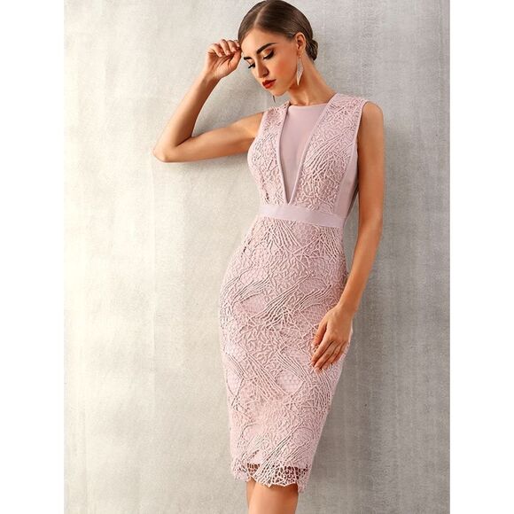 Venus Blush Guipure Lace & Mesh Bandage Dress Sz XL NWT Wedding Guest, Mob Wife - Picture 1 of 14